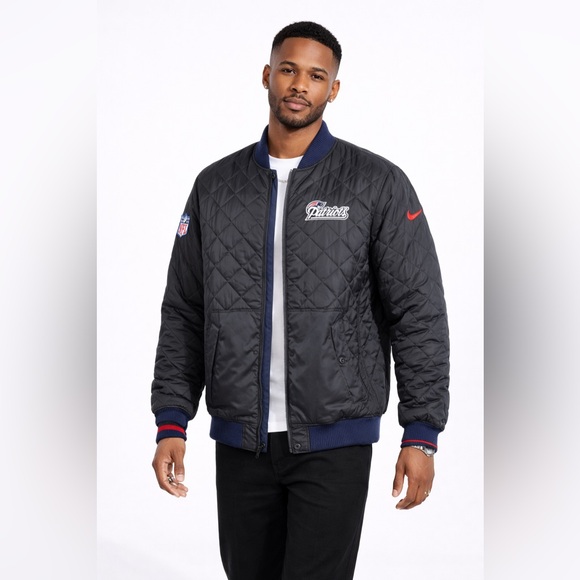 Nike NFL New England Patriots Reversible Bomber Jacket Blue Gray Size M - Picture 2 of 15